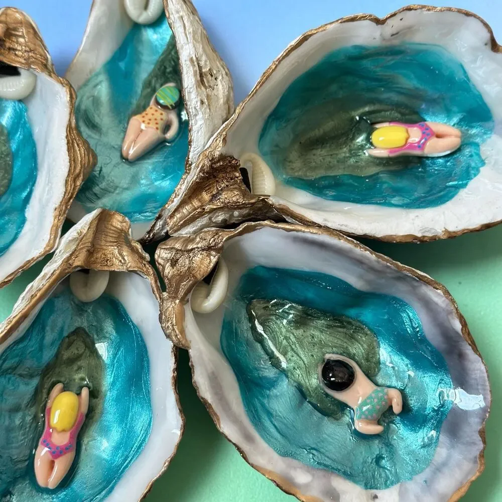 Coastal Oyster Shell Swimmer Hanging Ornament Handmade Nautical Gift, Gift Boxed